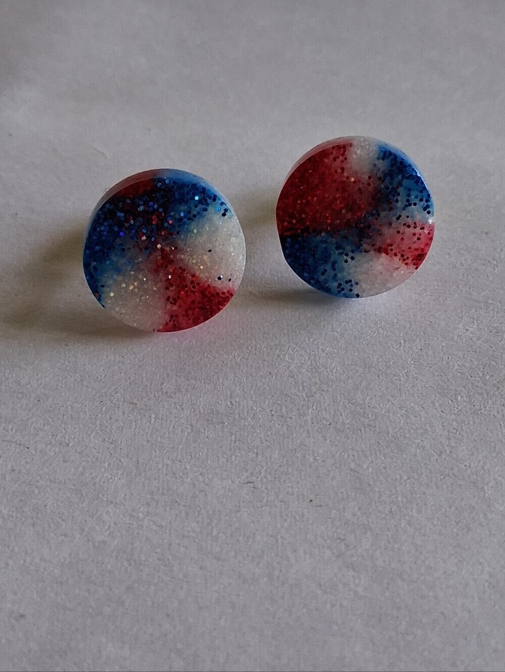 5/$25 Hand Crafted Red, White & Blue Glitter Resin Stud Earrings